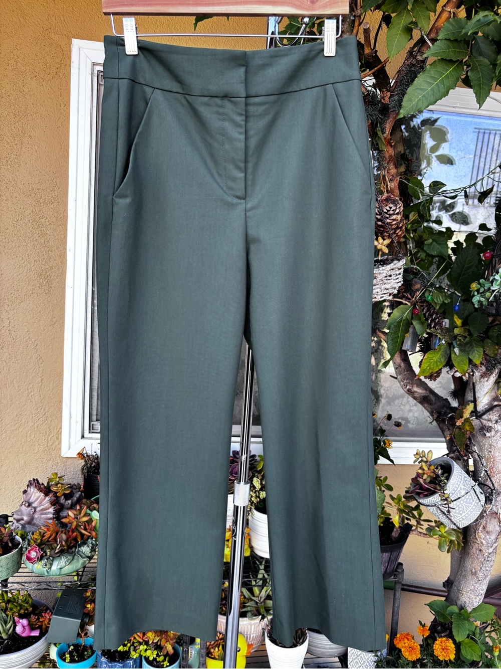 Veronica Beard Brixton Straight Leg High Waist Cropped Trousers Forest Green 10